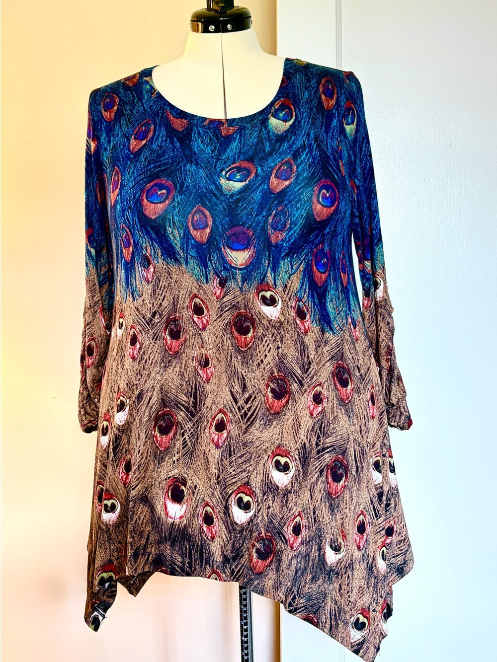 Peacock Feather Print Long Tunic Top